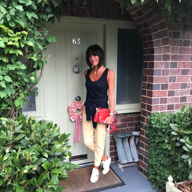 my midlife fashion, marks and spencer leather trousers, golden goose superstar low top leather trainers, j crew tank top tee, marks and spencer cashmere crew neck jumper, uterque leather tassel leather cross body bag