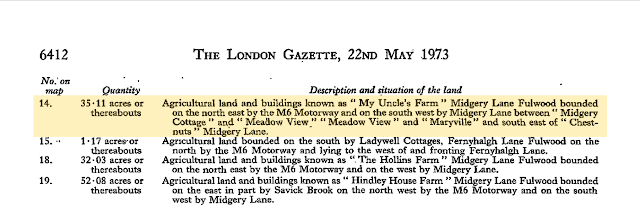 Agricultural land "My Uncle's Farm" Midgery Lane - LONDON GAZETTE MAY 1973