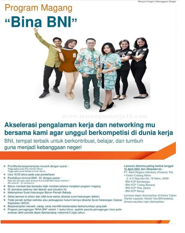  SMA SMK D3 S1 Bina BNI Bank Negara Indonesia April 2021