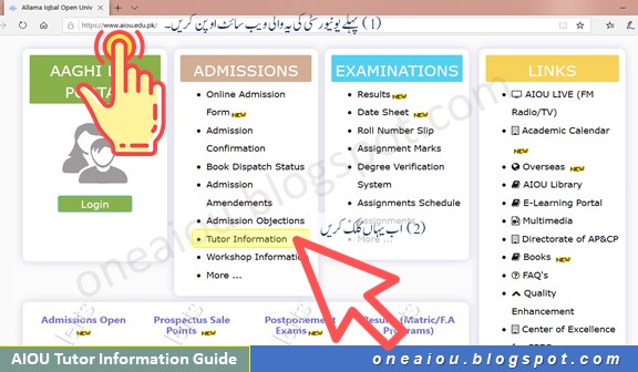 aiou tutor information, aiou tutor address