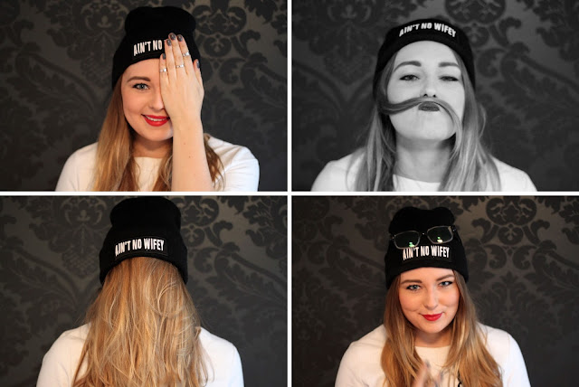 Ain't no wifey, cara delevigne, cap, beanie, mütze, hpster, firmoo, glasses, nerd, leather top, fashion blogger, modeblogger, black, geek,  mustache, letter beanie, statement,