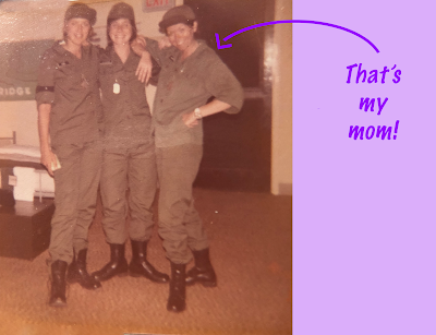 My mom in her army casual with some friends