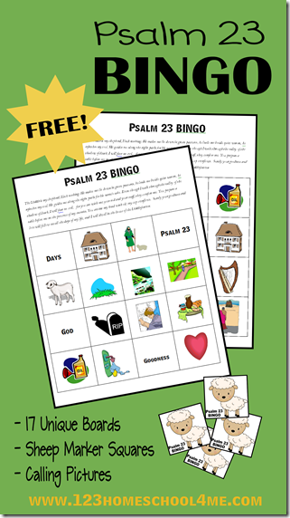 FREE Printable Psalm 23 Bible Bingo for Kids - this is a fun Bible games kids, Bible games for children, and for Sunday School lessons for preschool, kindergarten, first grade