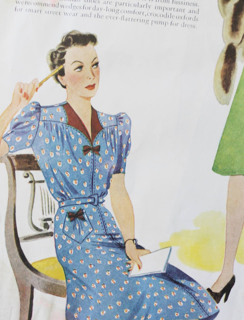 1930s womens fashion magazine dress ad in color