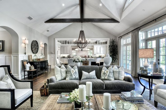 beautiful traditional gray and white large open living room sisal wood chandelier