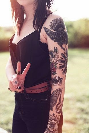 Women Shoulder With Colorful Tattoo, Colorful Tattoos On Women Shoulder, Women With Colorful Shoulder Tattoos, Mixed Flowers Animals Birds Tattoo Designs, Women, Parts, Animals, Flower, Birds,