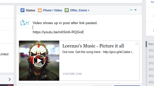 paste youtube link in facebook post