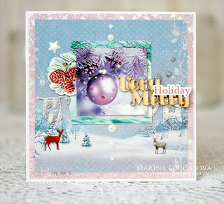 Very Merry Holiday card by Marina Gridasova @akonitt #card #by_marina_gridasova #eyeletoutlet #enameldots #holidaycard #washitape #brad