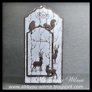 Kerst, Christmas, Label, Tag, Herten, Deer, Vogel, Bird, Eekhoorn, Squirrel, Bomen, Trees, Brown, Warm Winter Wishes, Crealies, All4You,