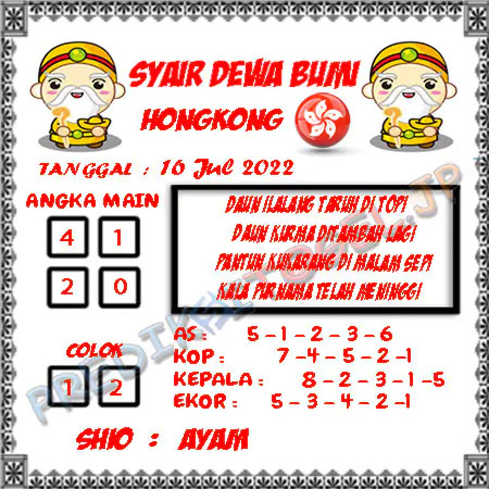 Prediksi Dewa Bumi Togel Hongkong Sabtu 16 Juli 2022