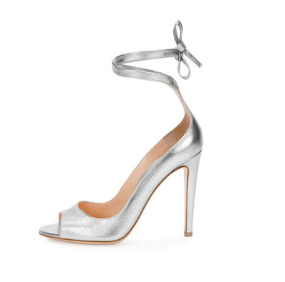 Gianvito Rossi silve high heeled peep toe pumps with ankle tie strap