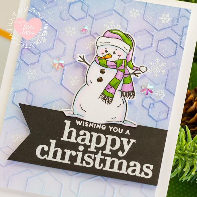 Happy Christmas Card,Simon Says Stamp,Holly Jolly Release,Winter Hugs, Tumbled Hexagons Embossing Folder,Card Making,Stamping,handmade card,ilovedoingallthingscrafty, Stamps,Atelier Inks,