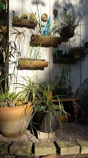 Vertikaler Garten am Haus mit Bambusresten