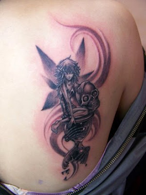 This tattoo design is a demon with ears like elf, kind of a cute demon.