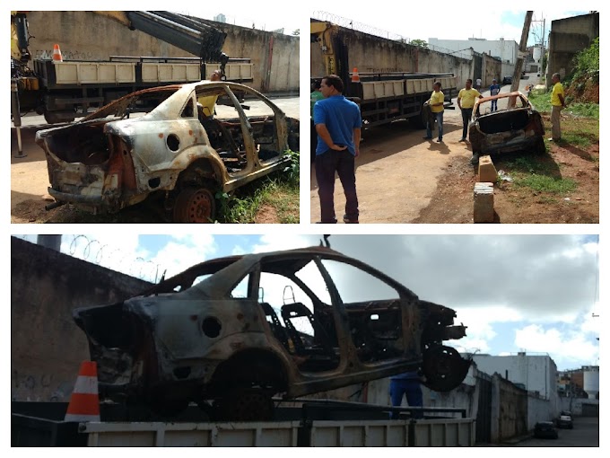 Carcaça de automóvel foi retirada da Rua Maragogipe