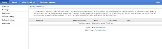 Adsense policy violation page with no violations