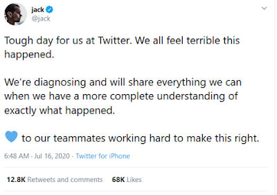 Jack Dorsey's message about the hacking of verified accounts in Twitter