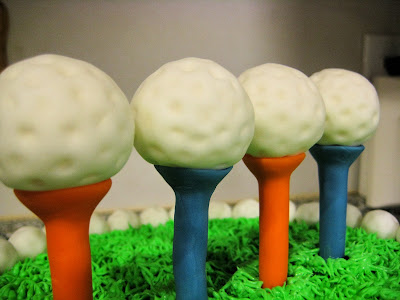 Golf Themed Cake - Close-Up View of Golf Tees and Golf Balls