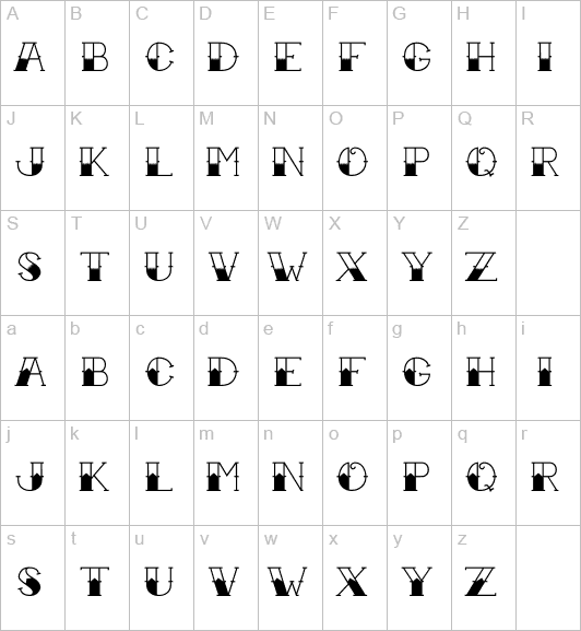 Here's a partial character map for Tattoo Ink font.
