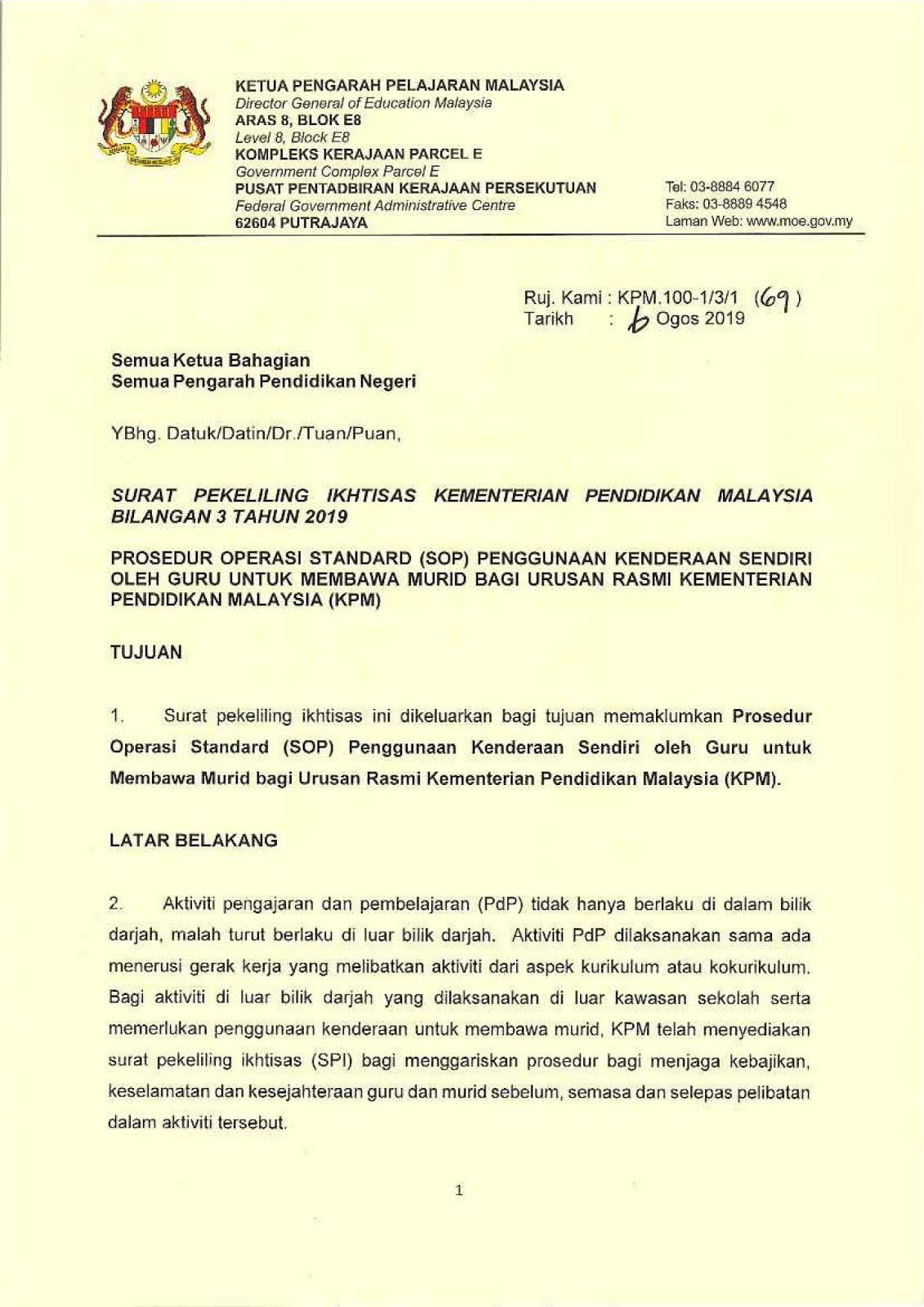 Surat Pekeliling Kementerian Kesihatan Malaysia Bilangan 3 Tahun 2019