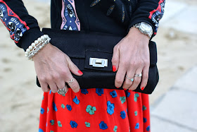 Loriblu bags, black clutch, Michael Kors silver watch, infinity ring, Fashion and Cookies, fashion blogger