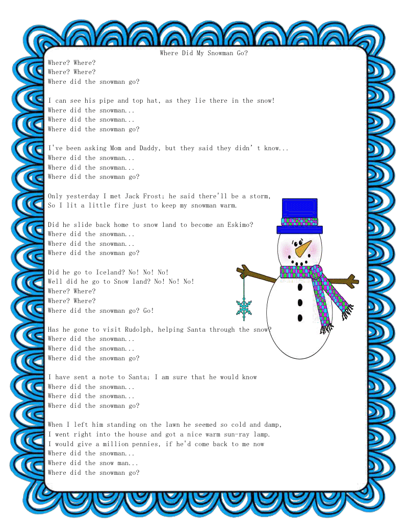 Literacy Minute: Snowman Song
