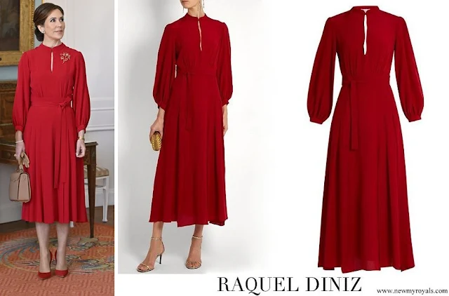 Queen Mary wore Raquel Diniz Armonia red silk georgette dress