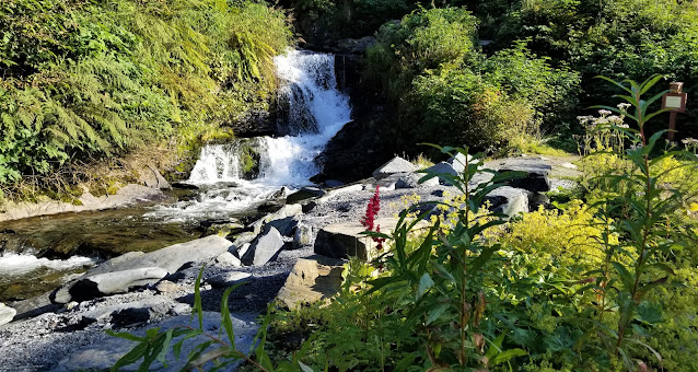 Beautiful Crooked Creek waterfalls behind the information center