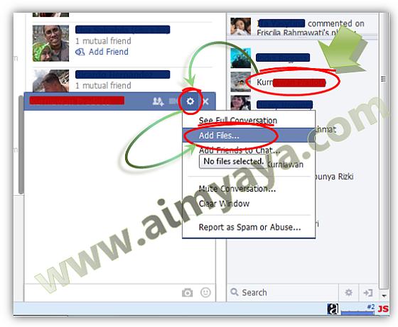  Gambar: Cara mengirim /upload file via dialog chatting  di Facebook