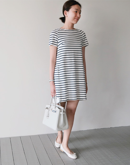  Back Pleat Striped Dress