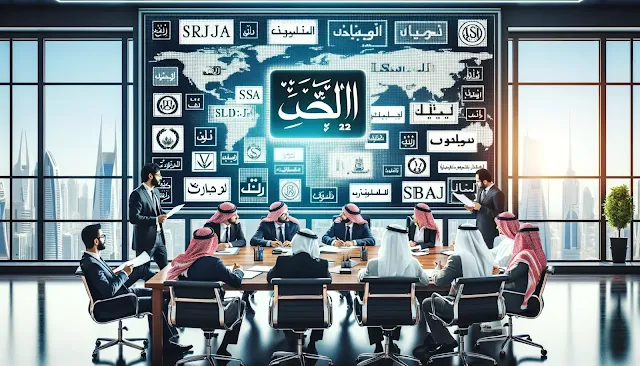 AI Image showing modren Saudi office where they are discussing IP Laws in Saudi Arabia.