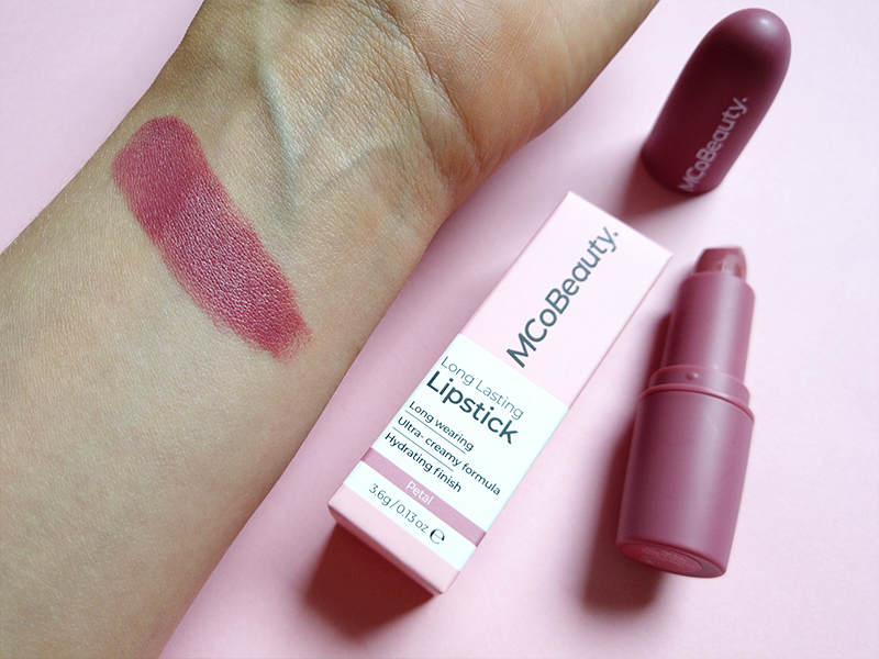 MCoBeauty Lipstick Petal Colour swatch on arm