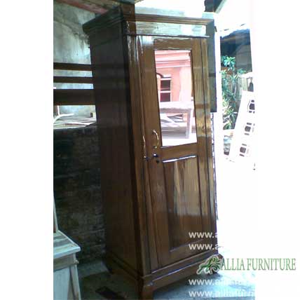  Lemari pakaian kayu jati 1 pintu kaca Allia Furniture