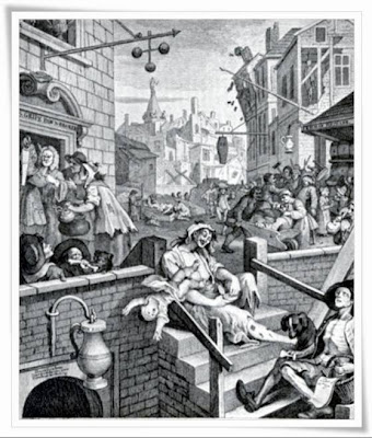 H γκραβούρα Gin Lane του William Hogarth.