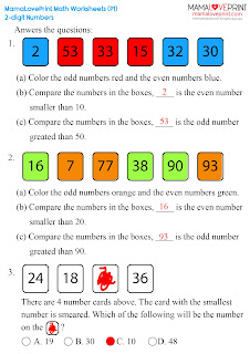 MamaLovePrint . Grade 1 Math Worksheets . 2-digit Numbers (Power Up Exercise) PDF Free Download (With Answer) 小一英文數學