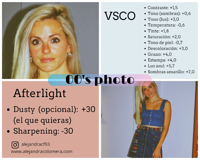 Valores de VSCO y Afterlight para conseguir un efecto de foto como si fuera del año 2000