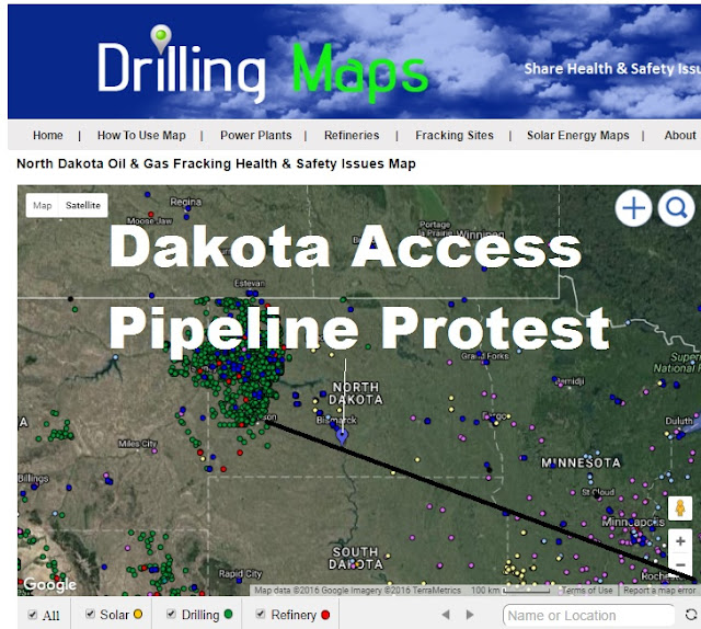 Map of Dakota Access Pipeline Protest & Pipeline Provided by DrillingMaps.com