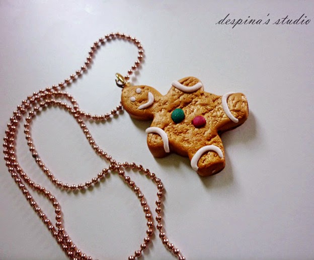 Polymer clay gingerbread man necklace