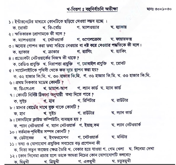 jsc ICT suggestion, question paper, model question, mcq question, question pattern, syllabus for dhaka board, all boards