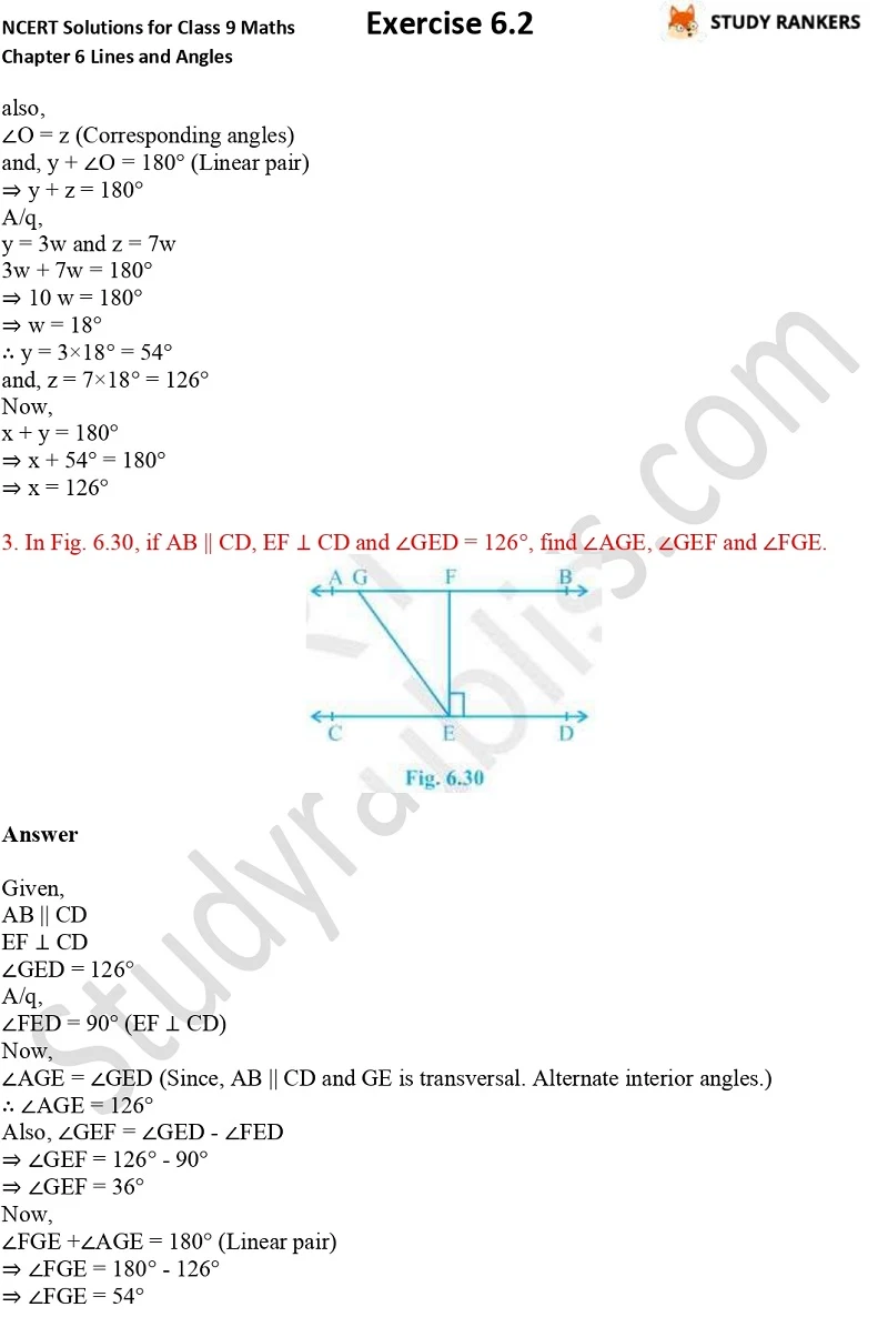 NCERT Solutions for Class 9 Maths Chapter 6 Lines and Angles Exercise 6.2 Part 2