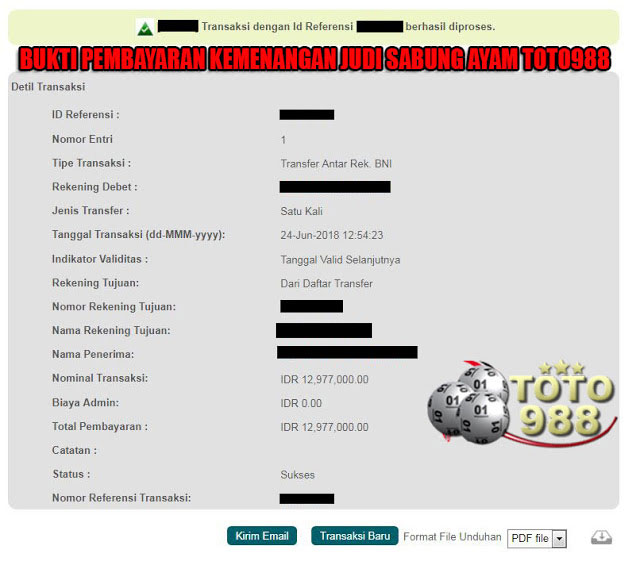 Bukti pembayaran member menang judi sabung ayam online di TOTO988