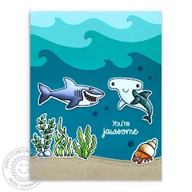 Sunny Studio Stamps: Best Fishes Shark & Hammerhead Shark "You're Jawsome" Card (using Catch A Wave Dies)