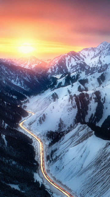 Road Snow Mountains Hd Wallpaper