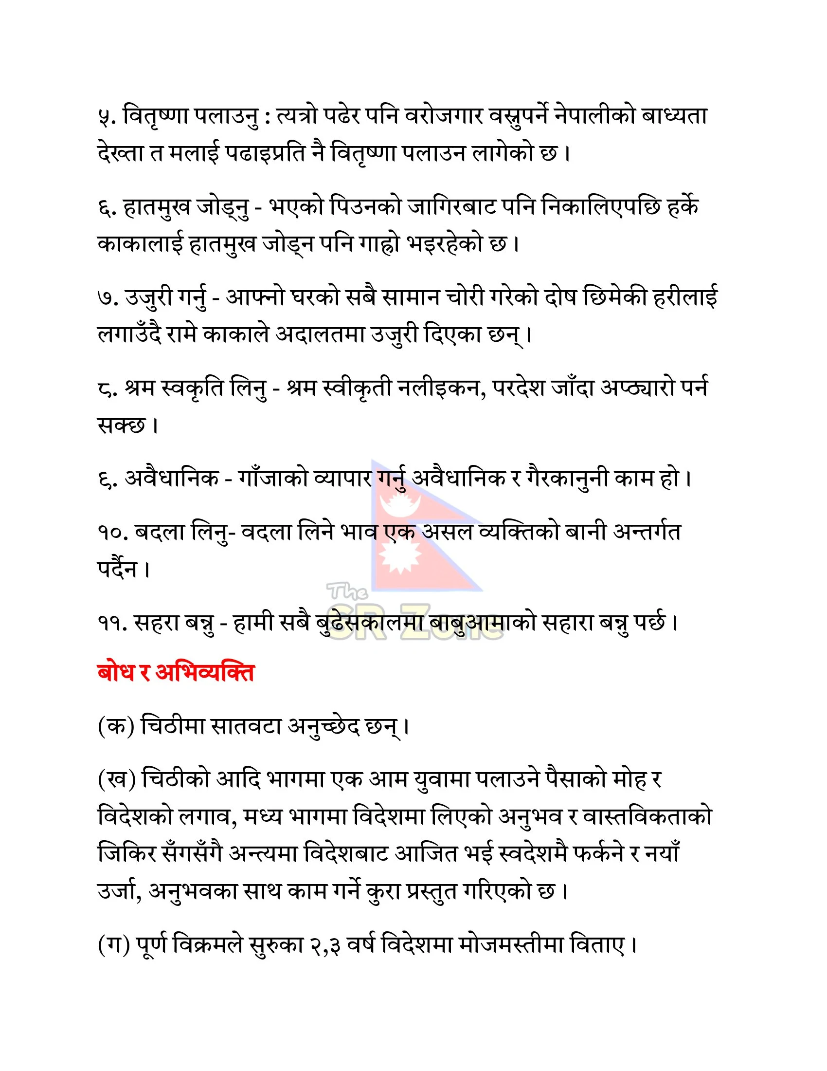 Sathi lai Chithi Exercise PDF : Class 11 Nepali Unit 5 Questions Answers