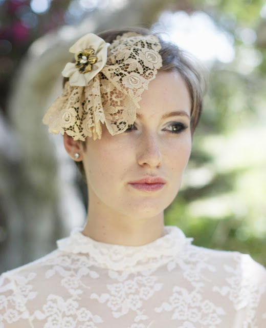 lace veil and silk flower bridal headpiece - Wish List: Catherine Masi