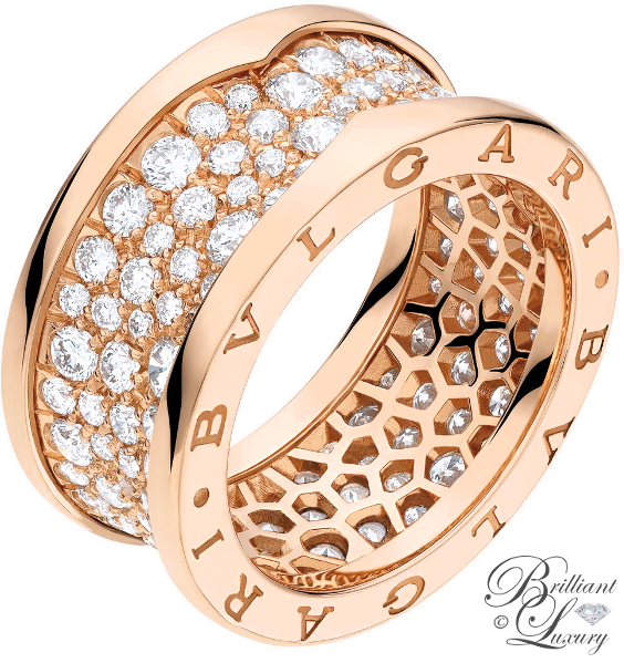 ♦Bvlgari B.zero1 18k rose gold ring with pavé diamonds #bvlgari #jewelry #brilliantluxury