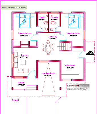 Single floor house plan - 1000 Sq. Ft.