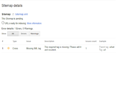 Screenshot sitemap error