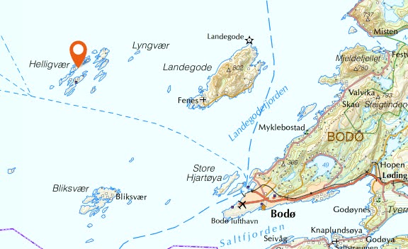 Kart over Bodø med Brønnøya markert