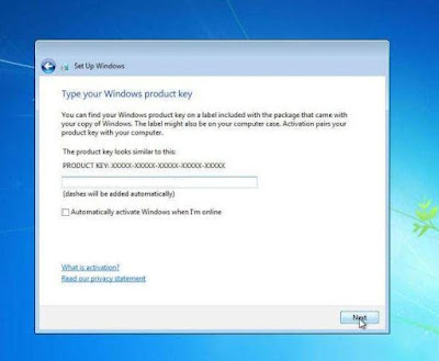 cara instal windows 7, memasukan kode